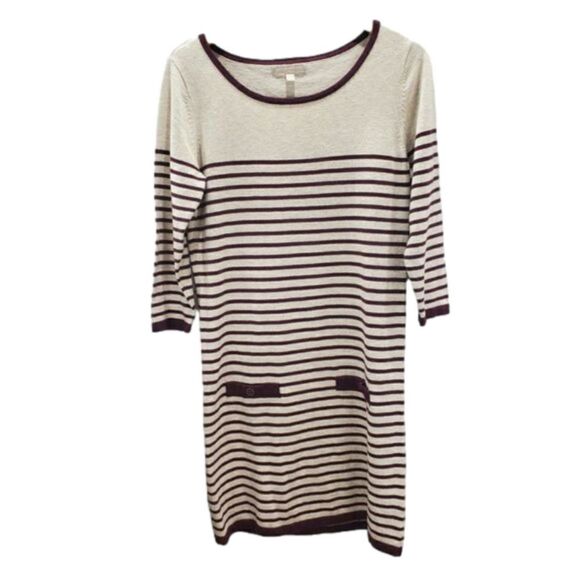 Banana Republic Women's Tunic Sweater  Gray Black Stripe 3/4 Sleeve Scoop Neck M - Picture 1 of 12